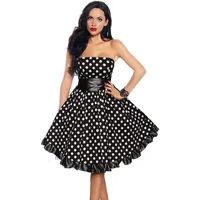 Vintage Rockabilly-Kleid Damen schwarz-weiß L Oberteil Kleid Dress mit Schärpe - L