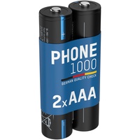 ANSMANN Akku Telefon AAA, 1000 mAh NiMH 1,2V, 2 Stück - Akku Batterien wiederaufladbar und leistungsstark, ideal für DECT Telefon und Babyphones