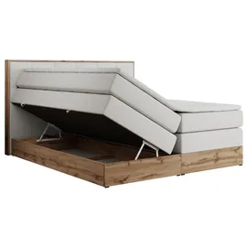 MKS Meble King Boxspringbett 140x200 mit Bettkasten Eiche, Polsterbett 140x200 mit Matratze H4, Bett 140x200 mit Kopfteil, Bett mit Holzrahmen in W... - Weiß