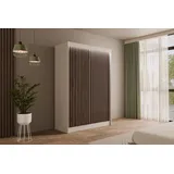 ALTDECOR Schiebetürenschrank VILANv2 (Kleiderschrank Garderobenschrank mit viel Stauraum Moderner Schrank) Vielseitiger Schwebetürenschrank Lamellen LED Beleuchtung weiß 120 cm x 215 cm x 61 cm