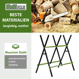 Baumarktplus Holzsägebock klappbar Stahl pulverbeschichtet 100 kg Traglast 3-fach verstellbar in schwarz/grün