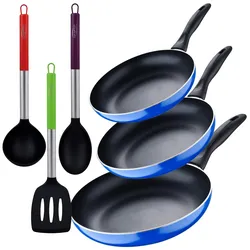 San Ignacio - Set 3Pc Pfanne 16/20/24 cm aus gepresstem Aluminium, Induktion und Set 3Pc Nylon-Küchenutensilien