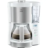 Melitta Look Timer – Filterkaffeemachine mit Glaskanne, entnehmbarem Wassertank und Timer-Funktion, für bis zu 10 Tassen, in Weiß/Edelstahl