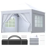 Pavillon 3x3 Höhenverstellbar-3, Faltpavillon Wasserdicht Stabil, Pop-up Faltbares Partyzelt mit 4 Seitenteilen Winterfest, Gartenpavillon UV Schutz 50+, Zelt für Strand, Hochzeit & Camping, Weiß