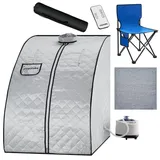 Tectake Mobile Dampfsauna ThermaLuxe II, 1000 W, 15 Temperaturstufen - grau/blau - Bunt