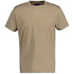 GANT Herren T-Shirt - REG TONAL SHIELD T-SHIRT, Rundhals, Baumwolle, Stickerei Beige 2XL