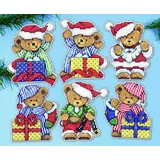 Design Works Crafts Kreuzstich Stickpackung Weihnachtsbaum-Dekoration Kleine Bären 6er Set, Zählmuster