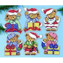 Design Works Crafts Kreuzstich Stickpackung Weihnachtsbaum-Dekoration Kleine Bären 6er Set, Zählmuster