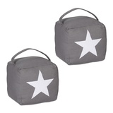 Relaxdays Türstopper Stern 2er Set, Stoff mit Sandfüllung, Türpuffer Boden, Deko Türsack, HxBxT: 18x15x15 cm, grau/weiß