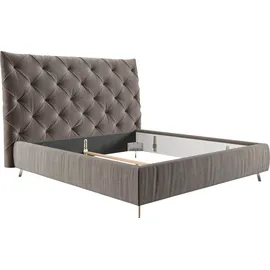 PLACES OF STYLE Polsterbett PLACES OF STYLE "Elloree, in 4 Breiten, hinten mit Originalstoff bezogen, auch in Leder", grau (stone), B:216cm H:143cm L:234cm, 100% Polyester, Betten, Polsterbett ohne Bettkasten Polsterbett, Kopfteilhöhe 143cm, belastbar bis 280 kg, auch in