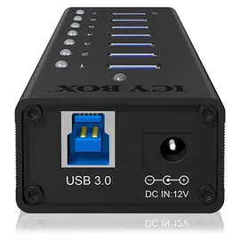 Icy Box IB-AC618 USB 3.0 Hub mit 1x Tablettladeport, Vollmetall, mit 12V 3A Netzteil,