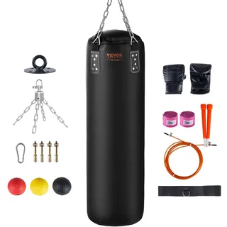 Vevor 120 cm Schwerer Boxsack für Erwachsene Jugendliche Kinder mit Indoor/Garten Boxsack Ungefüllter Boxsack Set mit Boxhandschuhen, Bandagen, Ketten, Deckenhaken für MMA, Kickboxen, Muay Thai