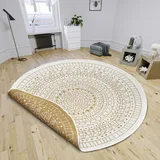 HANSE HOME Northrugs Porto In- Outdoor Teppich Rund – Runder Wendeteppich Wasserfest Mandala Design Flachgewebe Teppich Wetterfest Balkon, Garten, Wohnzimmer in Ocker, ⌀100cm