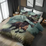 Generisch Bettwäsche Pferd 3D 2tlg, Deckenbezug 155x220, 1 Kissenbezug 80x80, Wildpferde Pferd Pentium Wendebettwäsche & Deko, Weiche Mikrofaser Bettbezug Set mit ReißveschlussGP91