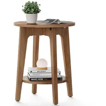 VASAGLE Beistelltisch, Couchtisch, Kleiner runder Tisch für Wohnzimmer, Nachttisch für kleine Räume, mit Ablage, moderner Stil, Honigbraun LET283T41