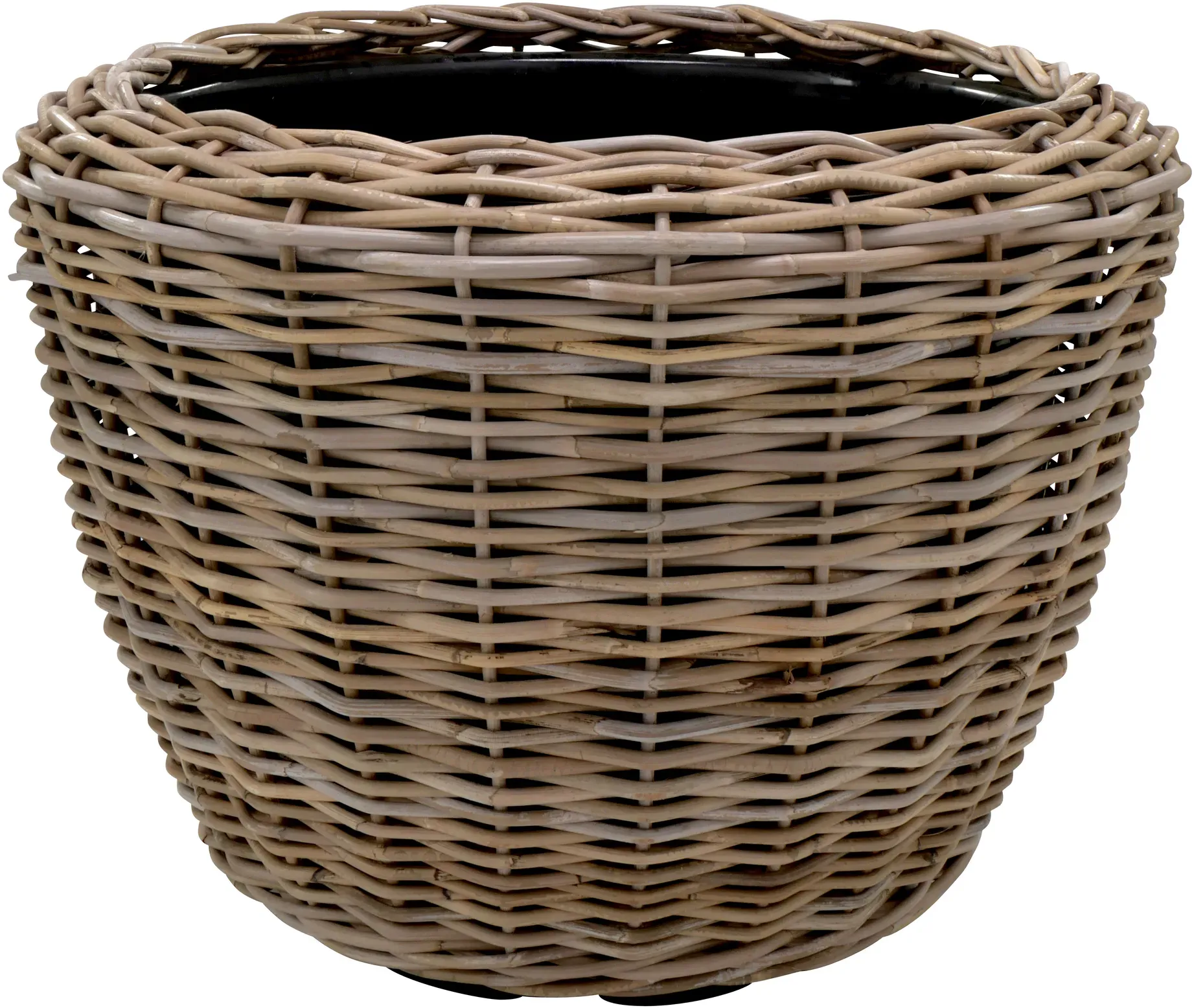 Korb Rattan D80H62cm Terrassenkübel mit Einsatz  - grau