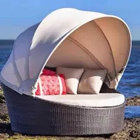 Sonneninsel Ersatzdach Für Außenbereich, Wasserdichtes Sonnenschutzdach Für Garten Tagesbett, Rundes Outdoor Dachbezug Für 214 Cm Rattan Sonnenliege-grey