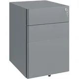 Vinsetto Rollcontainer, mobiler Aktenschrank, mit 3 Schubladen, abschließbarer Büroschrank), mit Hängeregistratur, Aufbewahrung, Stahl, 39 x 48 x 59 cm Grau