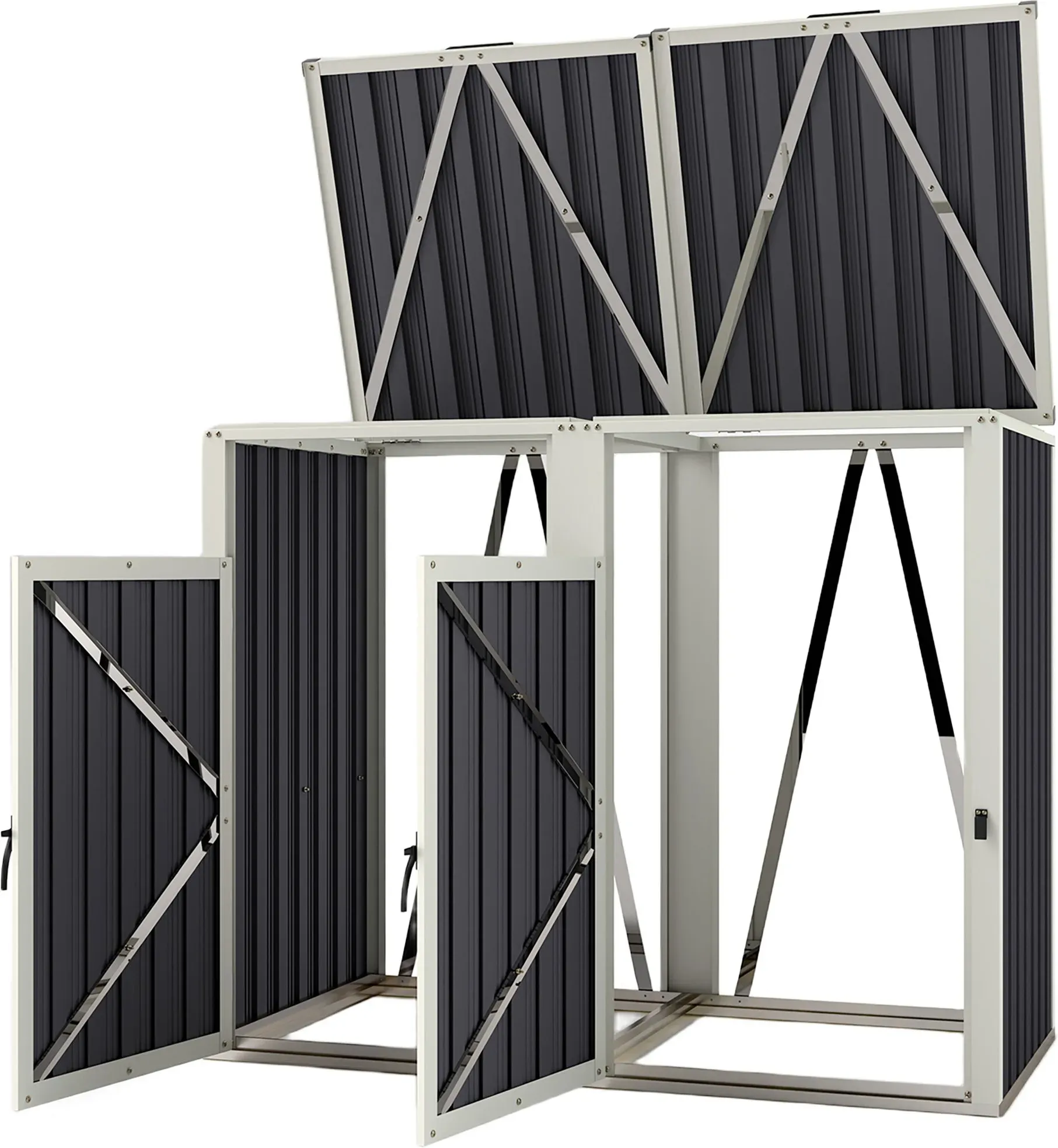 Outsunny Mülltonnenverkleidung für 2 Behälter à 240L, Außenabdeckung für Mülltonnen, Türen mit Griffen, 180° Klappdeckel, feuerverzinkter Stahl, 73 x 81 x 122 cm, Dunkelgrau   Aosom