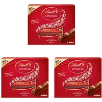 Lindt Lindor Vollmilch Sticks, Vollmilch-Schokolade, Schokoladenriegel im Multipack, 4 Sticks, 100g (Packung mit 3)