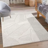 carpet city Kurzflor Teppich Creme - 140x200 cm - Wohnzimmer-Teppiche Hochtief-Muster, 3D-Effekt - Florales Muster - Flachflor Bodenbelag, Deko Schlafzimmer