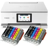 IC-Office TS8751 Tintenstrahl Multifunktionsdrucker 3-in-1 (Drucken, Kopieren, Scannen, SD-Karte, Duplex, WLAN, AirPrint) weiß + 12 XXL Tintenpatronen