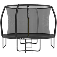 SONGMICS Gartentrampolin Ø 244/305/366/427 cm, Ø 305 cm, bis zu 80-150 kg belastbar, Trampolin mit Leiter und Sicherheitsnetz schwarz 305 cm