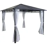 Hardtop Pergola HHG-479, Garten Pavillon, Kunststoff-Dach Seitenwand Alu hellgrau 3x3m