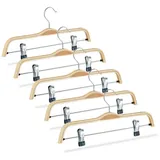 Relaxdays Hosenbügel Holz 5er Set Hellbraun,Silber