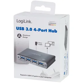 Logilink UA0282 USB 3.0 Hub 4-Port mit Aluminiumgehäuse, mit Status-LEDs Space Grau
