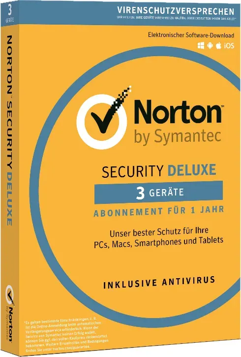 Norton Security Deluxe | 12 Monate | immer die neuesten Versionen | 3 Geräte | immer sicheres Banking