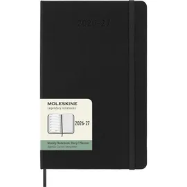 Moleskine 18 Monate Wochen Notizkalender 2026/2027, L/A5, 1 Wo = 1 Seite, Rechts linierte Seite, Fester Einband, Schwarz