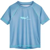 Playshoes Unisex Kinder Badeshirt Rash-Guard-Shirt, Blau Hai, 86-92
