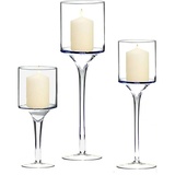 Boltze Windlicht Arosa 3-teilig (Deko-Gläser für Kerzen, Weihnachtsdekoration, Kerzenständer Höhen 30 cm, 40 cm, 50 cm, Form rund) 7119100