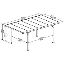 CANOPIA Palram Carport Verona 5000 Aluminium 500 cm x 297 cm x 218 cm Grau