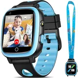 Smartwatch Kinder mit GPS und 4G Telefonfunktion,IP68 wasserdichter Kinder Fitness Aktivitäts Tracker,1,3"" HD Voll Touchscreen Zoll,mit Videoanru... - Blau