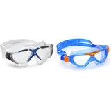 Aqua Sphere Vista Schwimmmaske, transparent grau/blau/transparentes Glas, Einheitsgröße & Vista Junior Schwimmen Maske/Brille Blau & Orange - Klare Linse