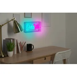 NÄVE LED Dekolicht "DOLCE VITA", transparent, 1 flammig, H: 15,00cm,, Lampen, Schriftzug beleuchtet blau rot, Tisch- Wandfunktion, transparent, USB