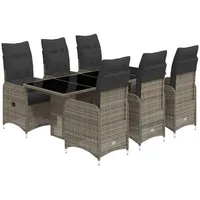 vidaXL 7-tlg. Garten-Bistro-Set mit Kissen Grau Poly Rattan