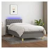 vidaXL Boxspringbett mit Matratze & LED Dunkelgrau 100x200 cm Stoff