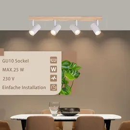 GBLY Deckenstrahler 4 Flammig Holz schwenkbar weiß