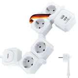 SCHWAIGER 660074 Flexible Steckdosenleiste 6-Fach Steckdose USB-Anschluss Mehrfachsteckdose Haushaltssteckdose EIN-Ausschalter 1,5m beweglich drehbar Steckerleiste weiß