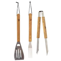 Best Sporting Grillbesteck Set 3-teilig Holzgriffe I Grillgabel, Grillwender, Grillzange EdelstahI