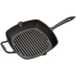 GROENBERG Grillpfanne Gusseisen Pfanne Nabro Bratpfanne Griff Quadratisch 28 cm
