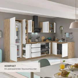kochstation Winkelküche Florida L-Form 300 cm Weiß