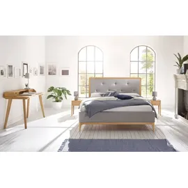 Hasena Polsterbett Silento Stoff grau Holz Eiche bright, 160x200 - Braun/Grau