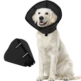 Halskrause Hund Weich Nach OP, Verstellbarer Anti Leckschutz Hund, Atmungsaktiver Hundekragen, Leicht Halskrausen für Hunde, Schutzkragen für Große Hunde (Schwarz,L)