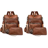 BOHJPIS Frauen Rucksack Wasserdicht Anti-Diebstahl Leichtgewicht PU Mode Reisen Mehrzweck Umhängetasche Handtasche Rucksack (Leopardenmuster) (Packung mit 2)