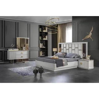 Xlmoebel Schlafzimmer-Set Weißes Schlafzimmer-Set mit Bett, Nachttischen und Kommode, (4tlg Set (Bett +2x Nachttische+Kommode mit Spiegel), Hergestellt in Europa weiß