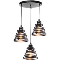 iDEGU 3-flammig Pendelleuchte Moderne Spirale Design Metall Lampenschirm E27 Vintage Lampe Industrielle Hängelampe für Schlafzimmer Wohnzimmer Küche (3-flammig Hängeleuchte, Schwarz, Rondell)